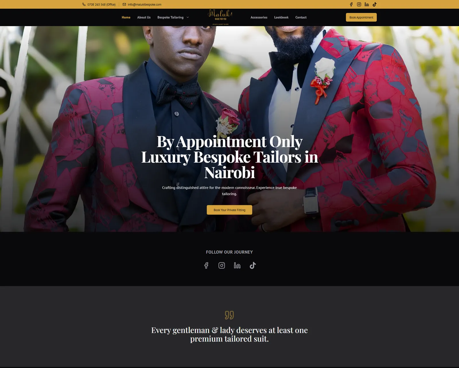 Maluki Bespoke luxury tailoring website by Anywhere Creatives